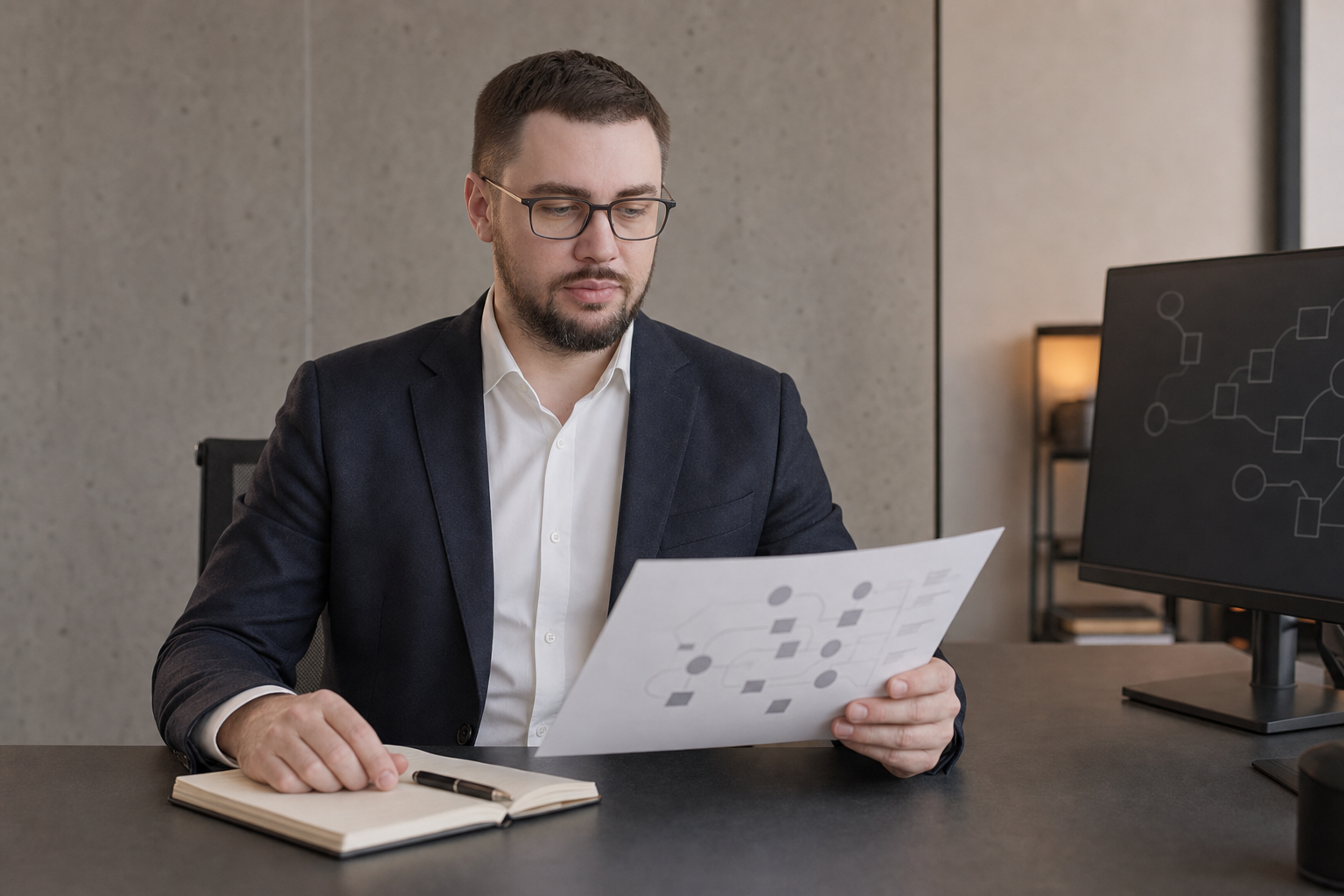 Mykhailo Patsan working on an AI solution architecture
